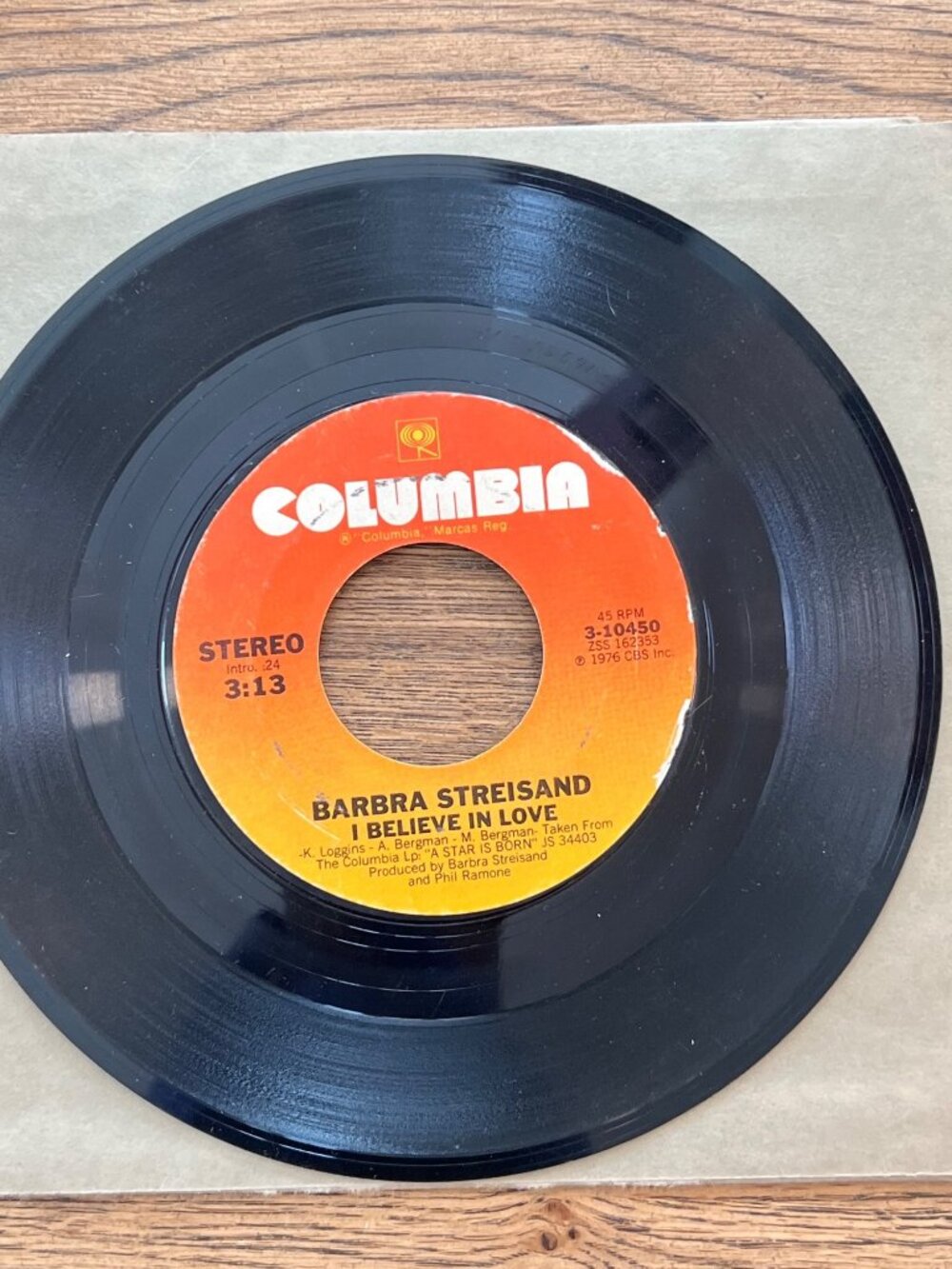 Barbra Streisand I Believe In Love Columbia 310450 7" 45 RPM Stereo Promo Vinyl